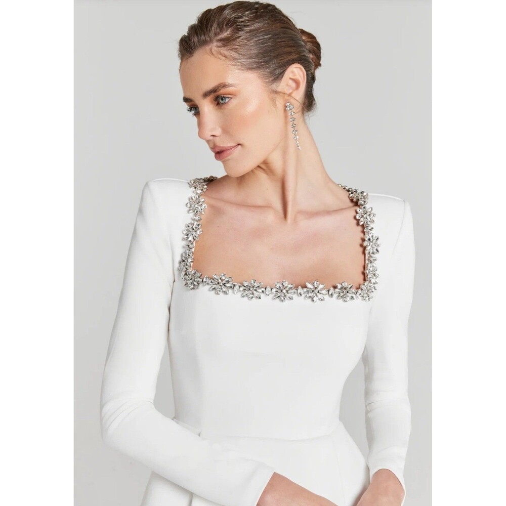 Nadine Merabi Women's White Kimberly Rhinestone Long Sleeve Minidress Size 12